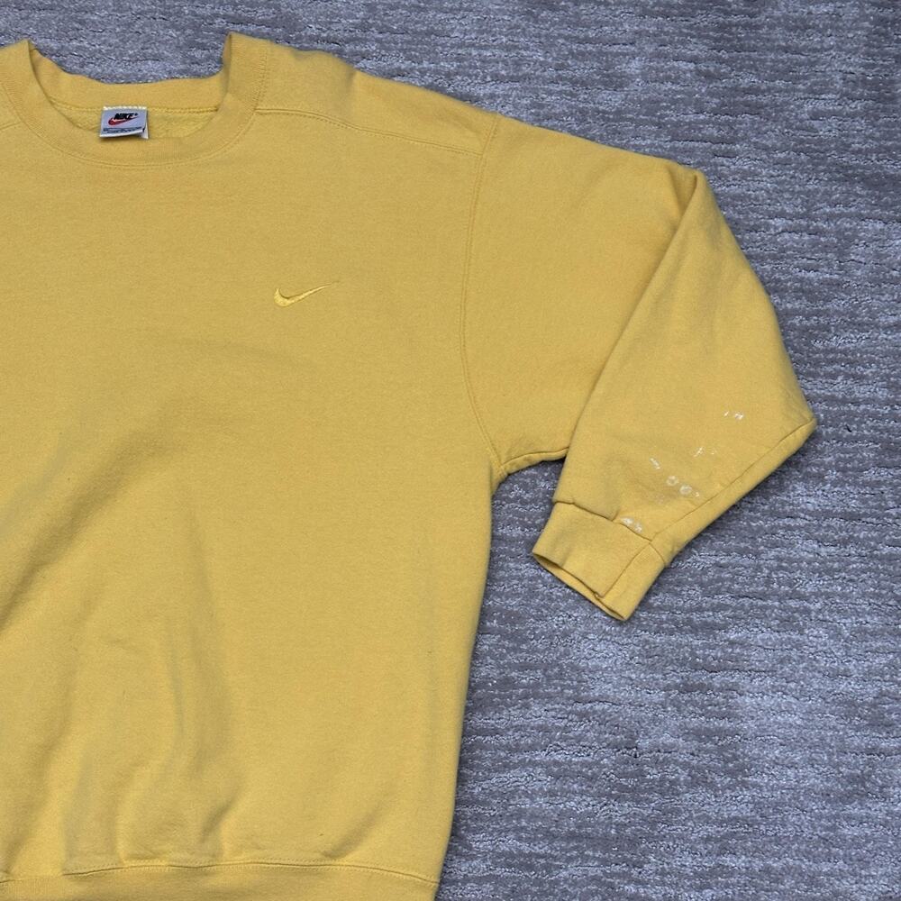 Vintage Nike Sweatshirt Mens Medium Yellow Crewneck Swoosh Embroidered 90s USA - Picture 3 of 11